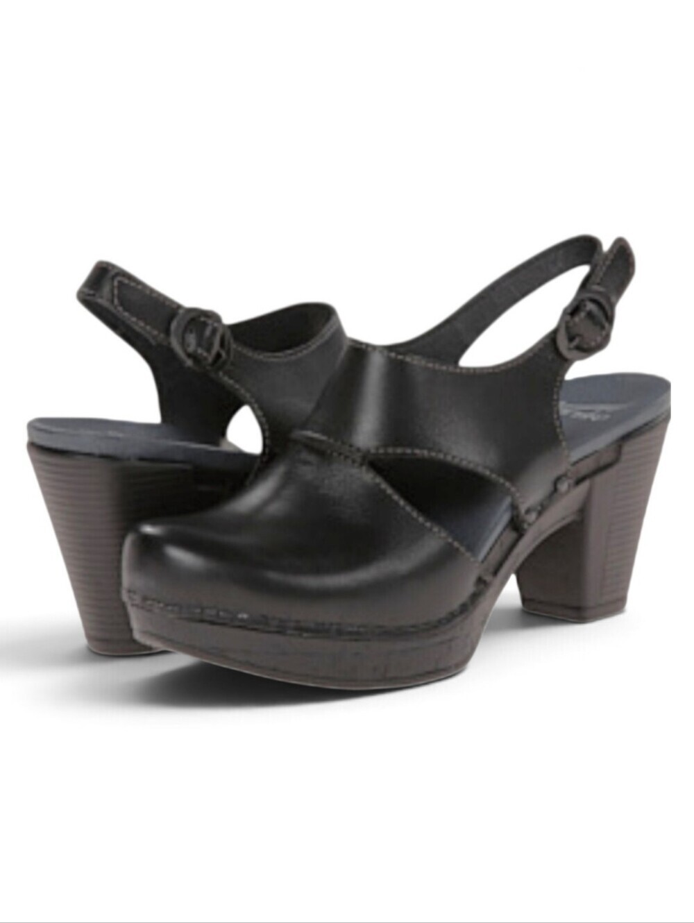 Dansko Riley Black Leather Slingback Clog Heels